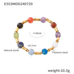 Boho colorful natural stone bead stainless steel bracelet elastic bracelet