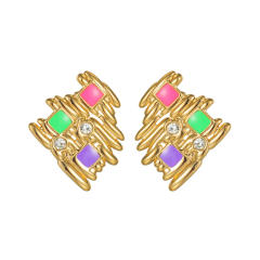 18KG geometric fold pattern enamel stainless steel earrings