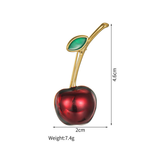 18KG hot sale red enamel cherry apple stainless steel brooch