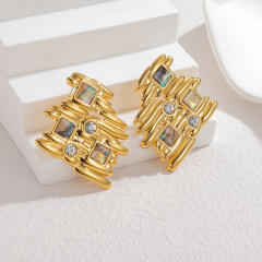 18KG geometric fold pattern enamel stainless steel earrings