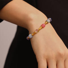 Boho colorful natural stone bead stainless steel bracelet elastic bracelet