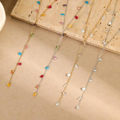 18KG colorful crystal charm Y shape stainless steel necklace