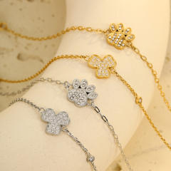 Sweet diamond flower dog paws thin chain stainless steel bracelet