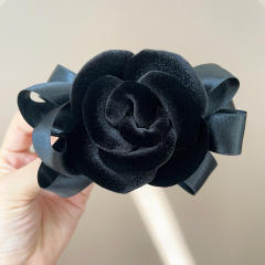 2025 winter stereo rose flower ribbon bow hair claw clips