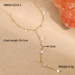 18KG colorful crystal charm Y shape stainless steel necklace