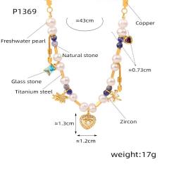 French Retro Natural Stone Freshwater Pearl Glass Stone Crystal stainless Steel necklace