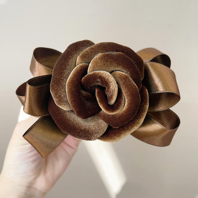 2025 winter stereo rose flower ribbon bow hair claw clips