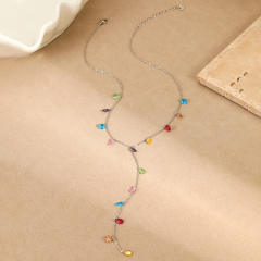 18KG colorful crystal charm Y shape stainless steel necklace