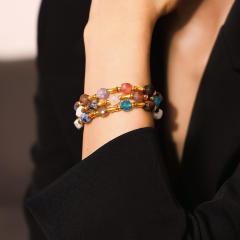 Boho colorful natural stone bead stainless steel bracelet elastic bracelet