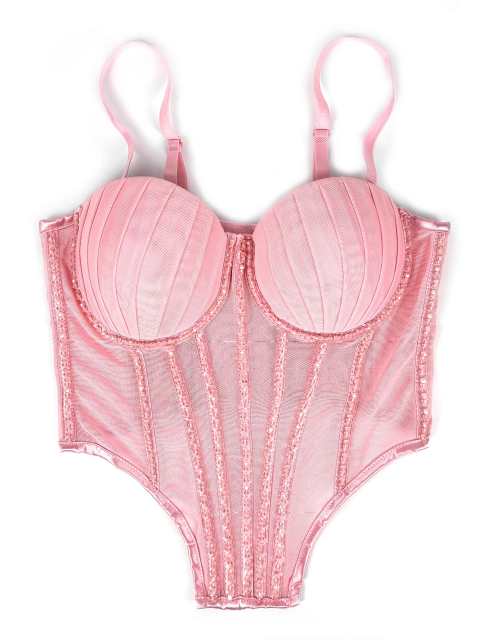 Sexy Mesh Sling Inner Vest with Chest Pad Outer Wear Flash Diamond Fishbone corset tops camisole