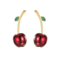 18KG red enamel cherry apple mushroom stainless steel studs earrings