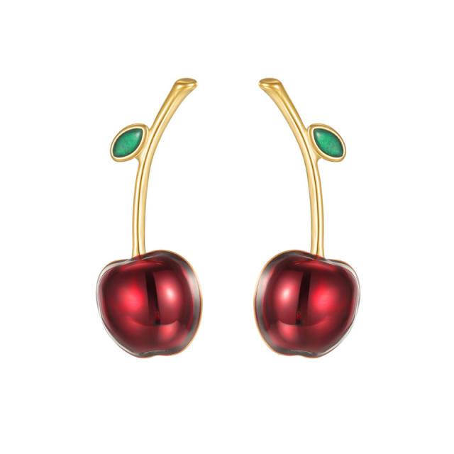 18KG red enamel cherry apple mushroom stainless steel studs earrings
