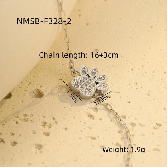 Sweet diamond flower dog paws thin chain stainless steel bracelet