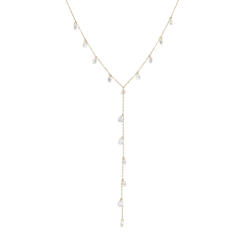 18KG colorful crystal charm Y shape stainless steel necklace