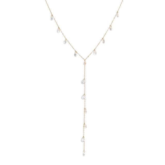 18KG colorful crystal charm Y shape stainless steel necklace