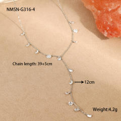 18KG colorful crystal charm Y shape stainless steel necklace