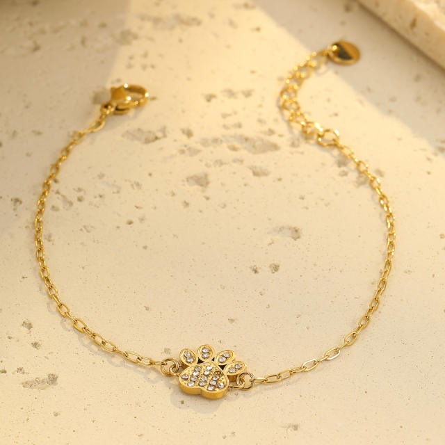 Sweet diamond flower dog paws thin chain stainless steel bracelet