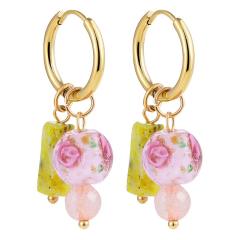 Blue  white porcelain stainless steel earring color enamel oil drop heart-shaped ceramic huggie earrings