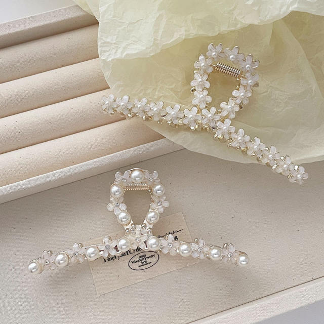 Korea Elegant Flower Pearl Metal Hairpin women hair claw clips