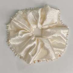 Handmade Tassel Shell Pearl White Scrunchie Square Scarf Hair Tie for Women