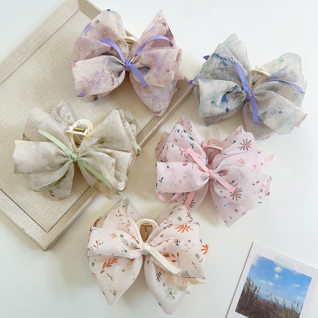 Sweet Printed Multi-layer Bow Tiara Clip hair claw clips