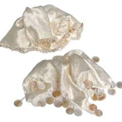 Handmade Tassel Shell Pearl White Scrunchie Square Scarf Hair Tie for Women