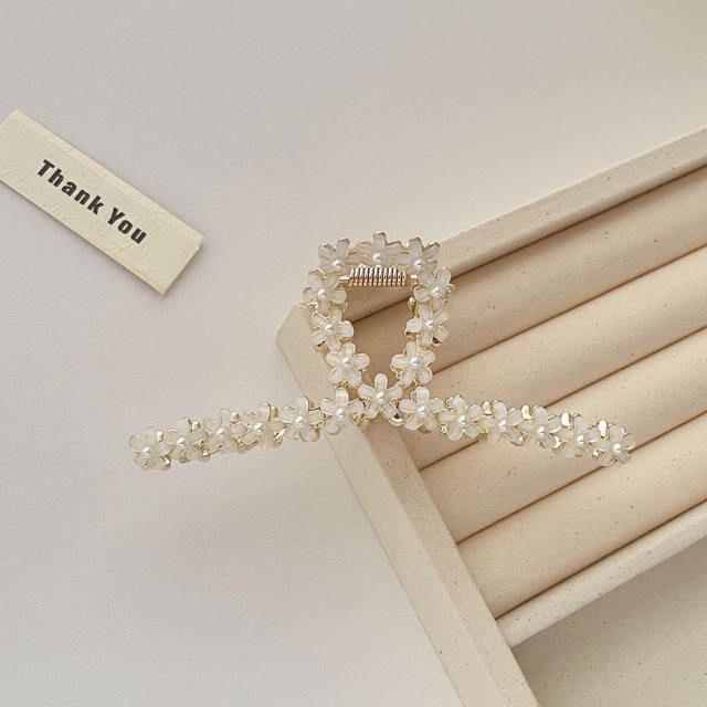 Korea Elegant Flower Pearl Metal Hairpin women hair claw clips