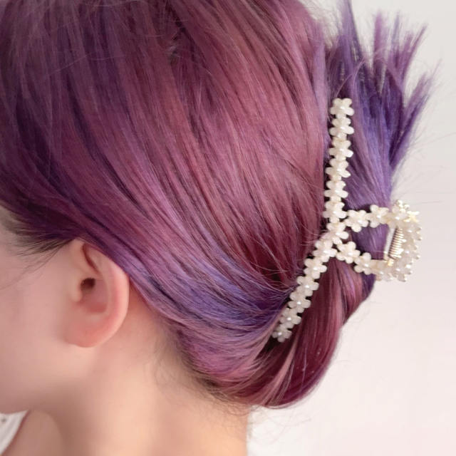 Korea Elegant Flower Pearl Metal Hairpin women hair claw clips