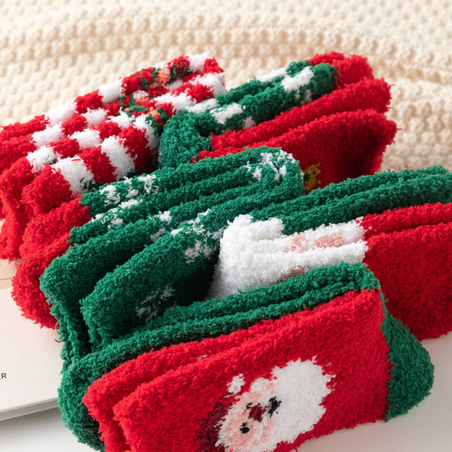 5pair Christmas red socks for women thickened warm home socks coral velvet floor socks plush