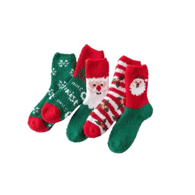5pair Christmas red socks for women thickened warm home socks coral velvet floor socks plush