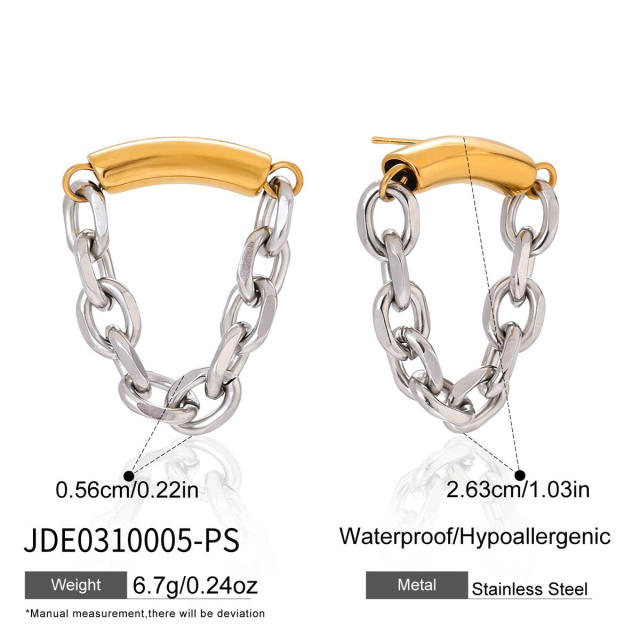 Simple mix color chain geometric stainless steel earrings
