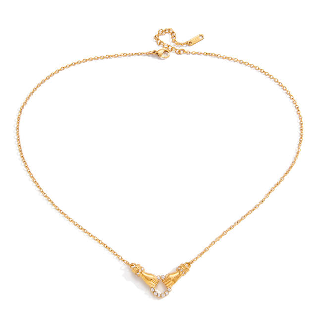 Classic diamond circle Hand of Friendship stainless steel necklace