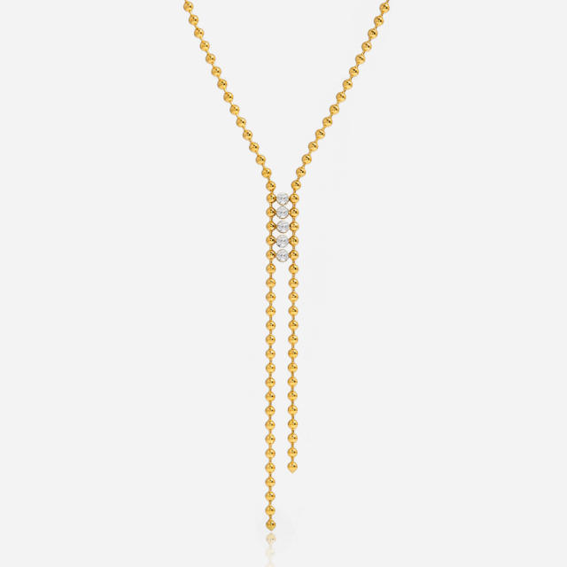 Y shape long tassel cubic zircon stainless steel necklace