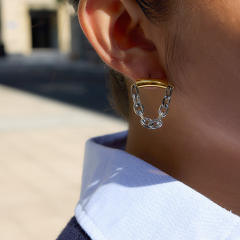 Simple mix color chain geometric stainless steel earrings