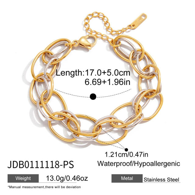 18KG mix color thick chain stainless steel bracelet bangle