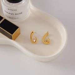 18KG unique drop shape cubic zircon inlaid stainless steel earrings