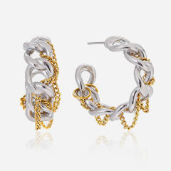 18KG punk trend chain hoop stainless steel earrings