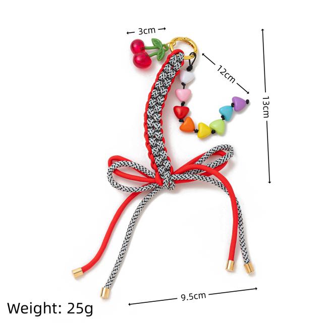 Colorful Dopamine Bag Buckle Heart Beads Bow Cherry Pendant Simple Versatile Keychain