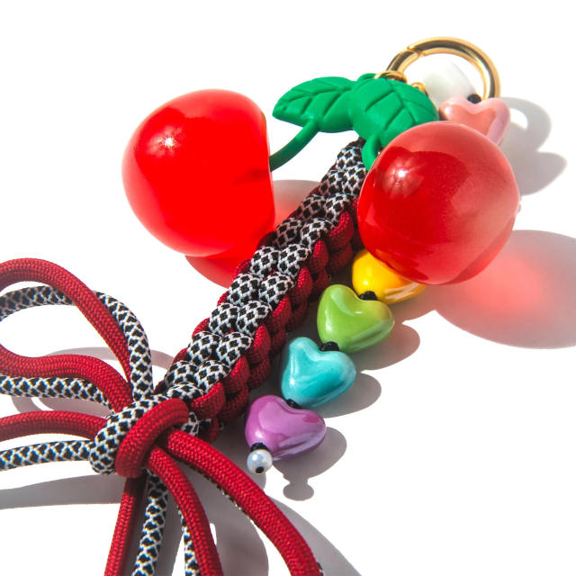 Colorful Dopamine Bag Buckle Heart Beads Bow Cherry Pendant Simple Versatile Keychain