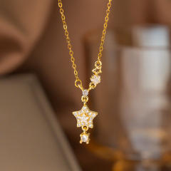 Hot sale diamond star pendant stainless steel chain necklace