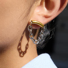 Simple mix color chain geometric stainless steel earrings