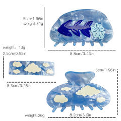 Imitation Acetic Acid Hairpin Grab Clip Cloud Printed Hair claw clips