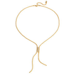 Y shape long tassel cubic zircon stainless steel necklace