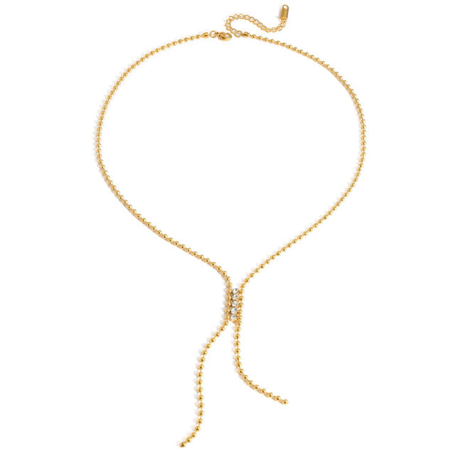Y shape long tassel cubic zircon stainless steel necklace