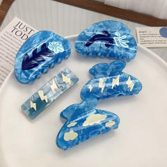 Imitation Acetic Acid Hairpin Grab Clip Cloud Printed Hair claw clips