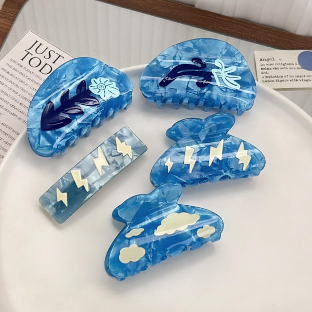Imitation Acetic Acid Hairpin Grab Clip Cloud Printed Hair claw clips