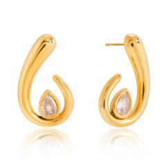 18KG unique drop shape cubic zircon inlaid stainless steel earrings