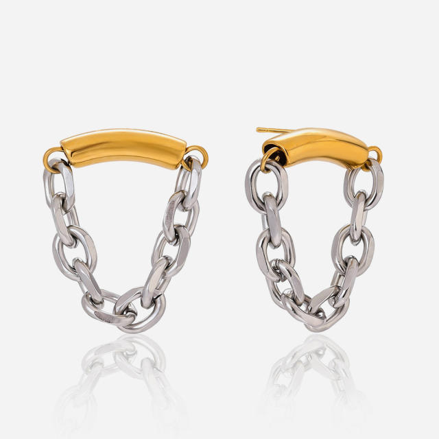 Simple mix color chain geometric stainless steel earrings