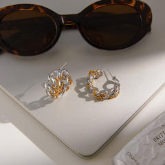 18KG punk trend chain hoop stainless steel earrings