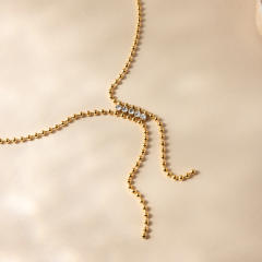 Y shape long tassel cubic zircon stainless steel necklace